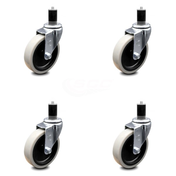 4 Inch Thermoplastic Rubber Wheel 1-3/4 Inch Expanding Stem Caster SCC, 4PK